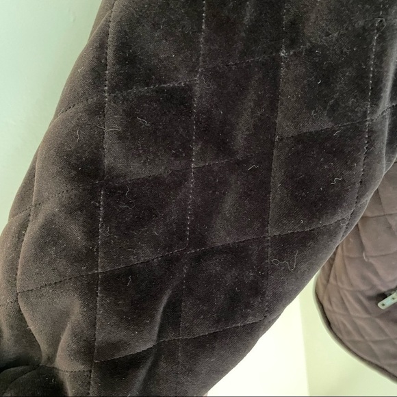 🎀 Jones New York Sport Dark Choc Brown Quilted Velvet Coat, Faux Fur Collar - Picture 8 of 12